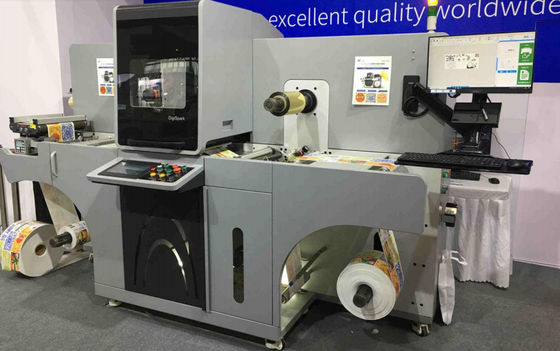 Digitale label printing machine voor roll to roll label foil stamping and varnishing